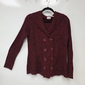 DEB Sweater Cardigan Womens 1X Red Shawl Collar Double Breasted Knit Long Sleeve